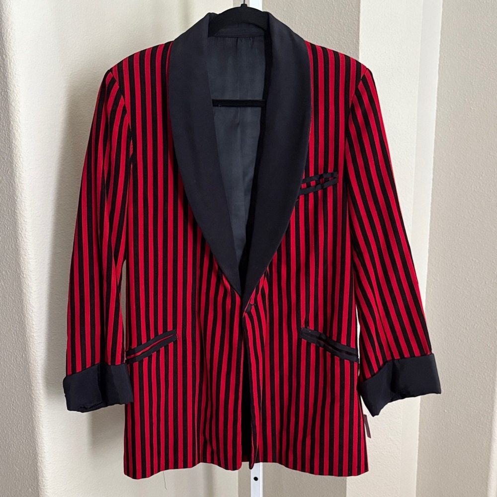 Red and Black Cordurory Pinstripe tuxedo Smoking Jacket